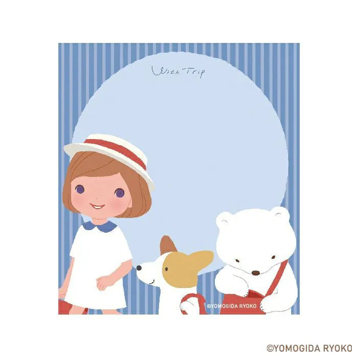 Introducing the cute memo pads from the wonderful artist Ryoko Yomogida's With Trip collection! It features a lovely girl character accompanied by her little animal friends as they adventure through the world. Choose from the various designs available to spread warmth one note at a time!