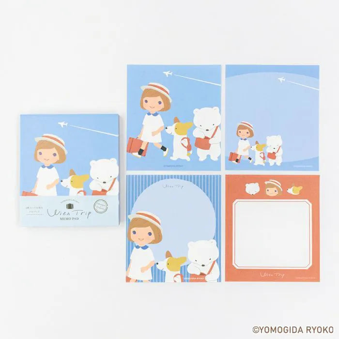 Introducing the cute memo pads from the wonderful artist Ryoko Yomogida's With Trip collection! It features a lovely girl character accompanied by her little animal friends as they adventure through the world. Choose from the various designs available to spread warmth one note at a time!