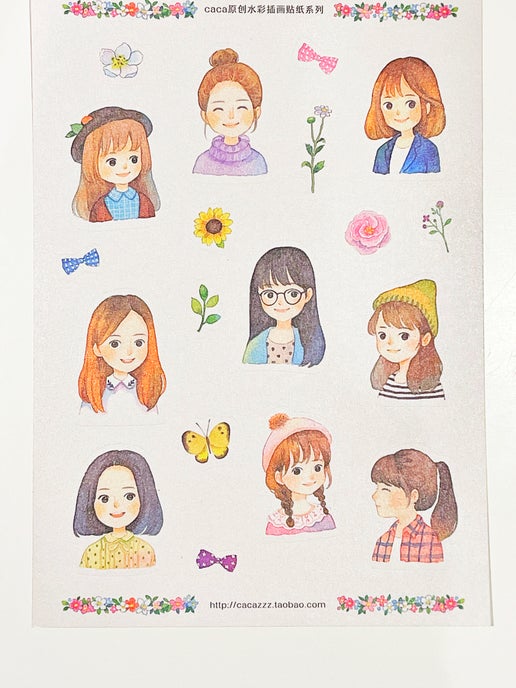 Girl Portrait Sticker Sheet A5