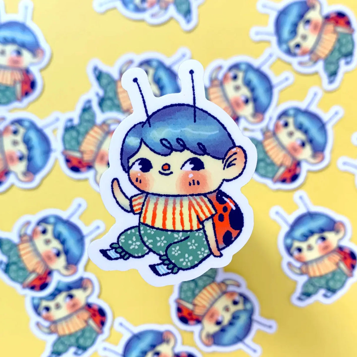"Bug Boy" Vinyl Sticker made from Hannakin illustration.
Made from a durable vinyl with a laminate that protects it from scratching, rain and sunlight.
Sticker measures 40mm x 50mm.