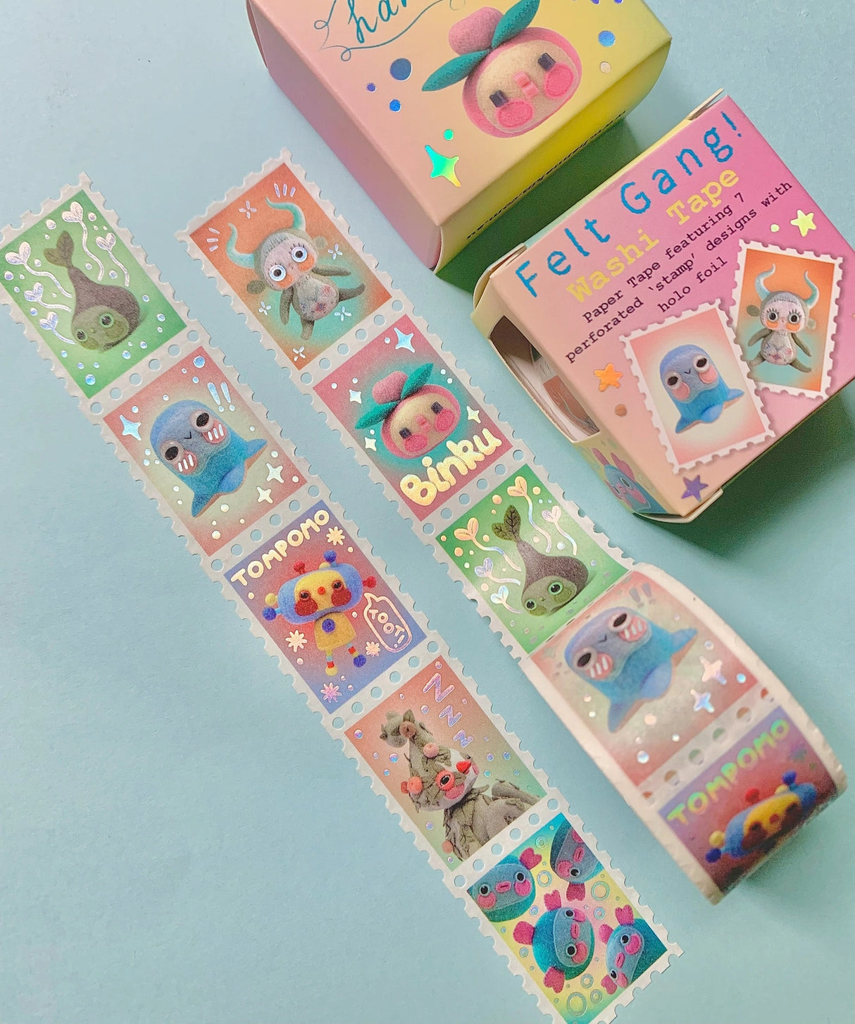 Hannakin Felt Gang Holographic Stamp Washi Tape
Listing for x1 roll of cute as heck photographic Hannakin felt critter themed stamp washi tape with holographic foil accents.