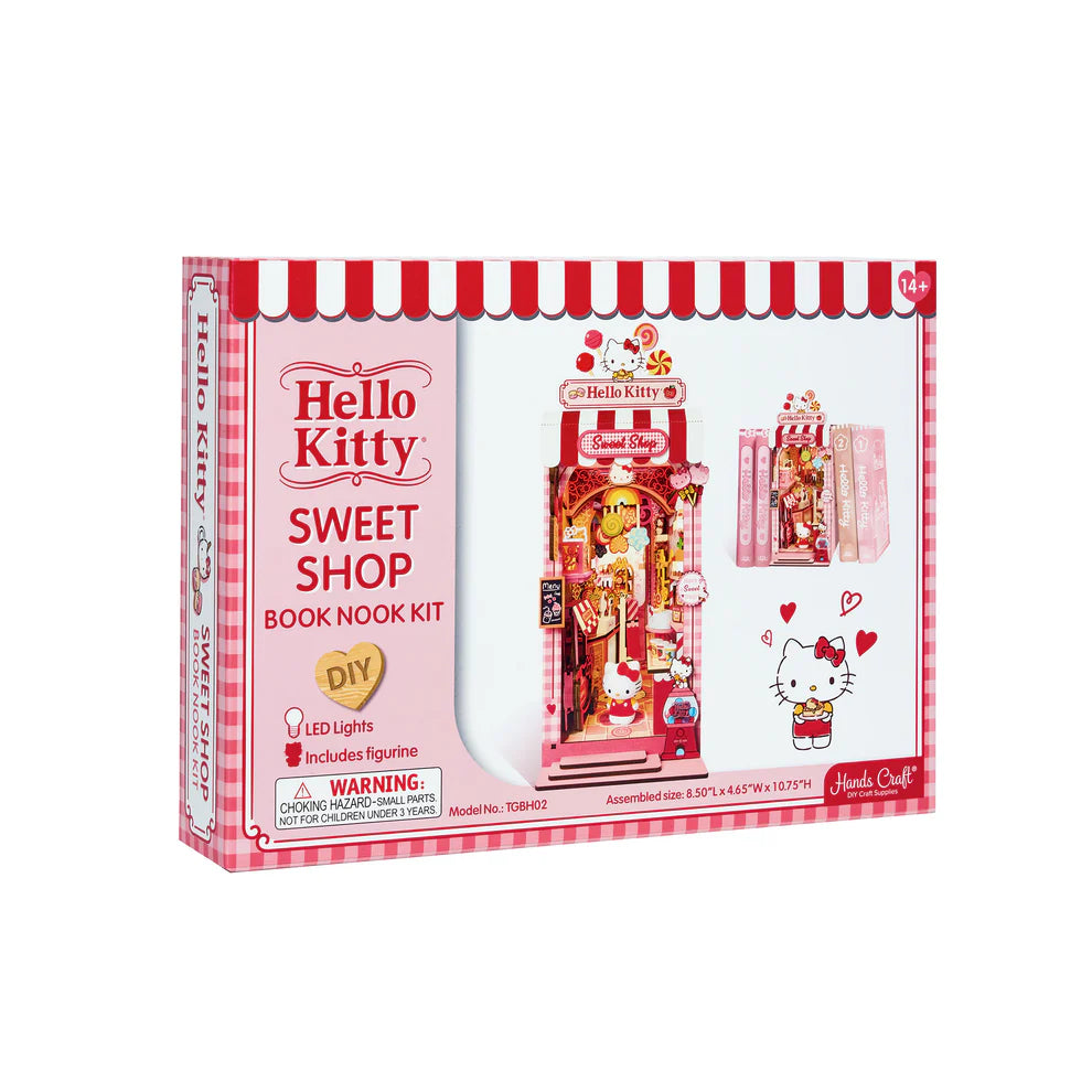 Step into a sugary dream with this irresistibly charming book nook kit, featuring Hello Kitty herself in a candy shop that's overflowing with sweetness and delight! From candy jars lining the shelves to pastel goodies peeking out from every corner, this magical miniature world is bursting with adorable, mouthwatering details.
And the showstopper? A dazzling lollipop chandelier that hangs like a crown jewel above the shop, casting a whimsical glow over the entire scene. It's a heart-melting centerpiece that