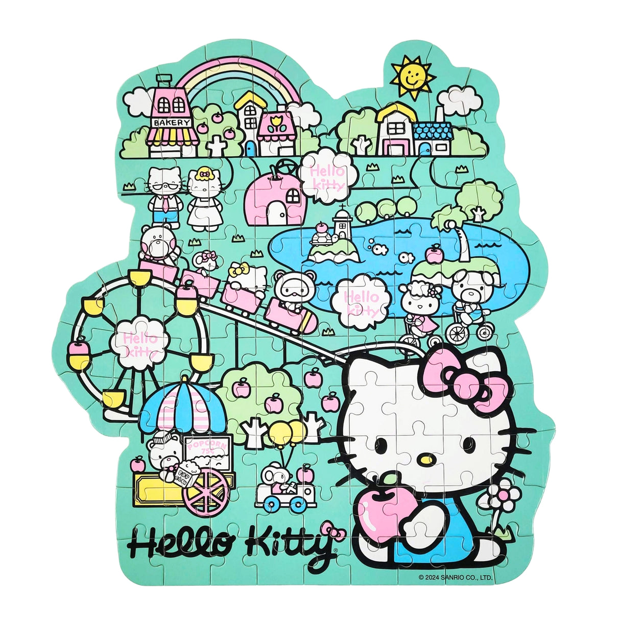 Discover joy with the Hello Kitty Wooden Jigsaw Puzzle: Amusement Park (96pcs). This officially licensed Sanrio product features iconic Hello Kitty in 96 vibrant wooden pieces. Crafted for durability and a seamless fit, it's a delightful challenge for fans of all ages 8+. Embrace positivity and bring Hello Kitty to life with this charming puzzle – perfect for relaxation and family fun. Display your completed masterpiece proudly and celebrate the timeless appeal of Hello Kitty.