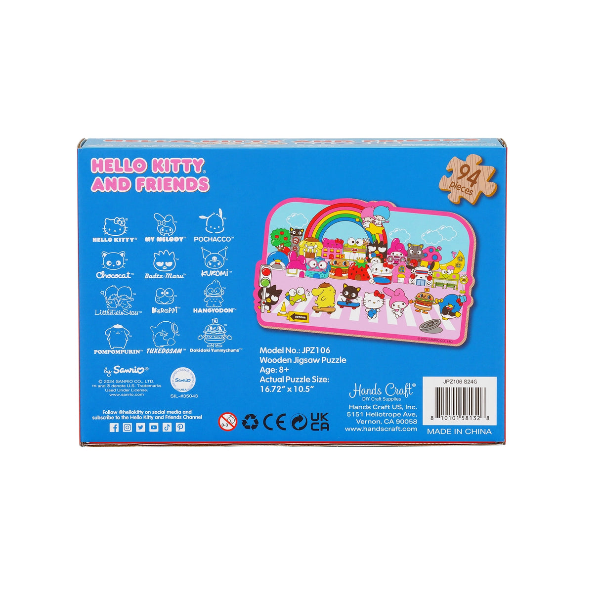 Discover joy with the Hello Kitty Wooden Jigsaw Puzzle: Street with Shops (94pcs). This officially licensed Sanrio product features iconic Hello Kitty in 94 vibrant wooden pieces. Crafted for durability and a seamless fit, it's a delightful challenge for fans of all ages 8+. Embrace positivity and bring Hello Kitty to life with this charming puzzle – perfect for relaxation and family fun. Display your completed masterpiece proudly and celebrate the timeless appeal of Hello Kitty.