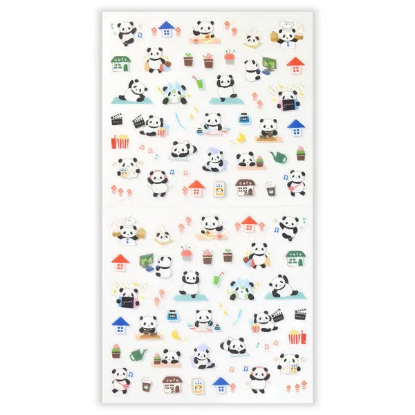 This sticker has a translucent and matte texture that blends in with the notebook.
It can be separated with perforations and carried as much as necessary.
I drew a panda who enjoys many hobbies such as yoga, notebook deco, games, and walking.
It is recommended for decorating around appointments and dates.
1 Sheet included
165× 90mm
Transparent seal