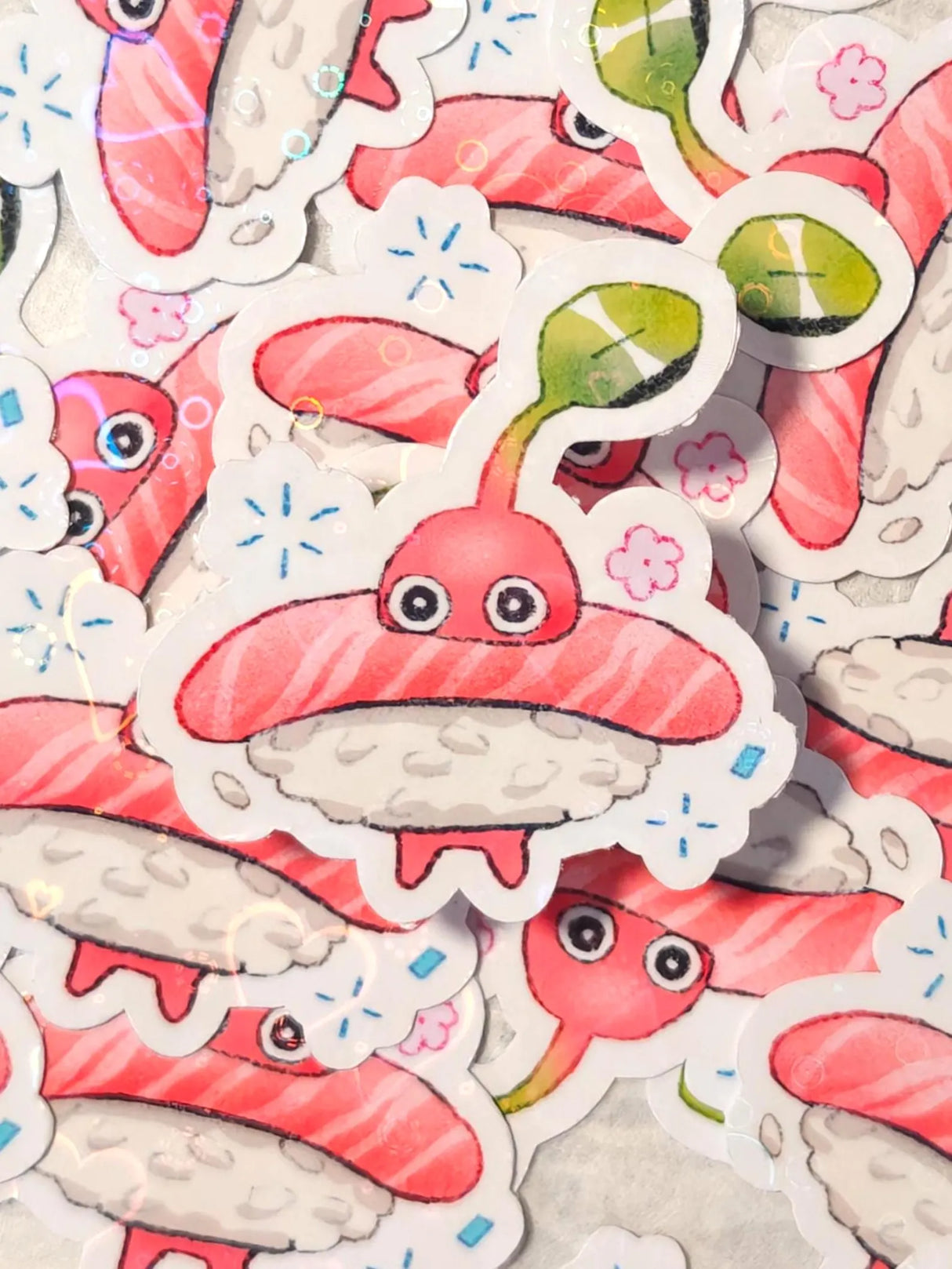 This is a glossy vinyl die-cut paper sticker with holographic features, illustrated and made in-house by me. It's waterproof and ideal for decorating hard surfaces like laptops, water bottles, and phone cases, adding a cute touch to your belongings.
Material: premium glossy waterproof vinyl