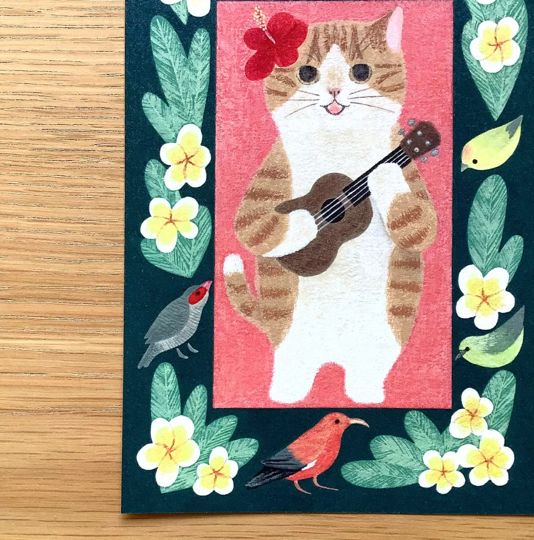 4legs Postcard - Cat in Picture Book #new6 Brown and White Hawaii