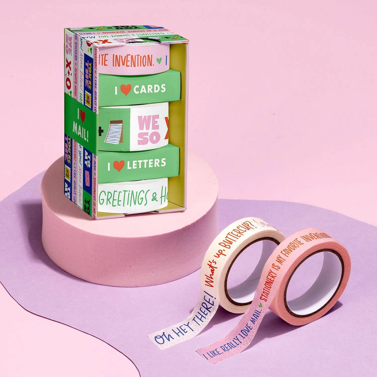 Make the cards & gifts you send even MORE delightful with our Talk-y Washi Tape! This fun & funny decorative tape celebrates your love of mail (and cuteness)! Use liberally to jazz up cards, letters, gift wrap, journals, calendars, and crafts!
3 rolls: 1 roll measuring 2.5 cm x 10 m, 2 rolls each measuring 1.5 cm x 10 m
Box: 2 x 3.75 x 2 inches