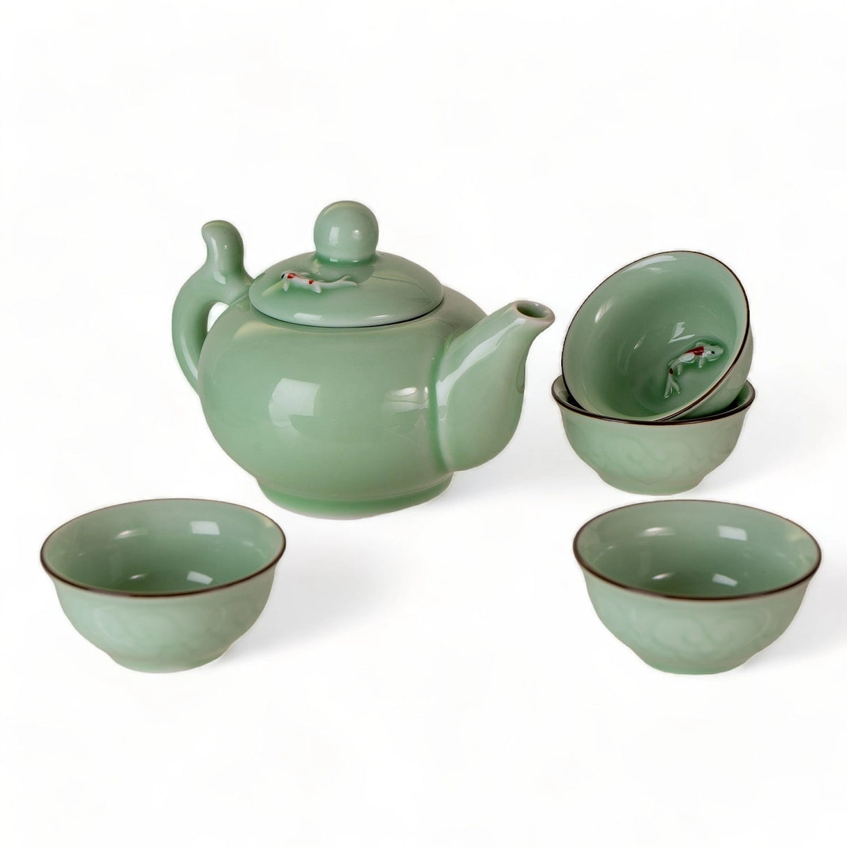 Japanese Koi Fish Kung Fu Tea Set 8oz Tea Pot with 4 Cups
Capacity: 8 fl oz
Teapot comes with spout strainer
Material: Porcelain
Origin: China