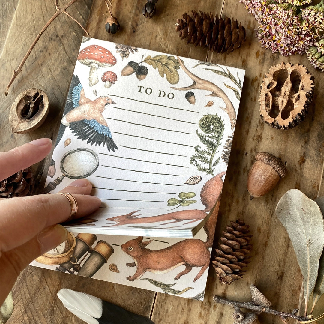Whimsical, nature-inspired notepads perfect for writing your to do list, grocery list, and more. 50 pages, with full color illustration on the front of every page. Matte finish perfect for writing. Packaged in a clear cello sleeve.
Dimensions: 5.5"x4"