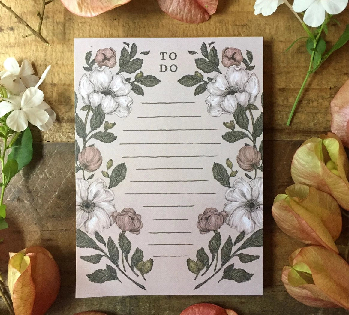 Whimsical, nature-inspired notepads perfect for writing your to do list, grocery list, and more. 50 pages, with full color illustration on the front of every page.
Matte finish perfect for writing.
Packaged in a clear cello sleeve.
Dimensions: 5.5"x4"