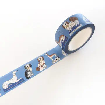 A washi tape for Staffordshire dog lovers! Made from my original illustrations of various styles and forms of Staffordshire dog figurines on a blue background