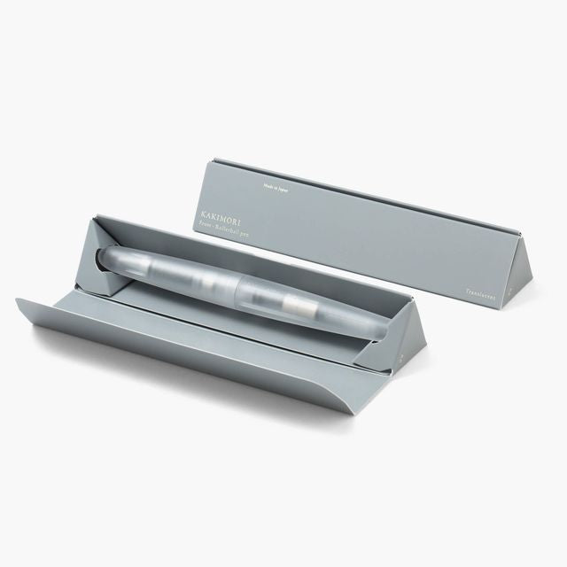 A pen that evokes the texture of frosted glass. Its translucency reveals the internal mechanism as an aesthetic feature. Careful consideration of form and colour palette ensures an elegant presence, even when not in use.
The pen is equipped with thoughtful functionality, including an extended grip section and a screw cap designed for quick access with minimal turns. The visible ink level allows for easy refills.
Available in a Fine and Medium nib
Includes converter
Steel nib