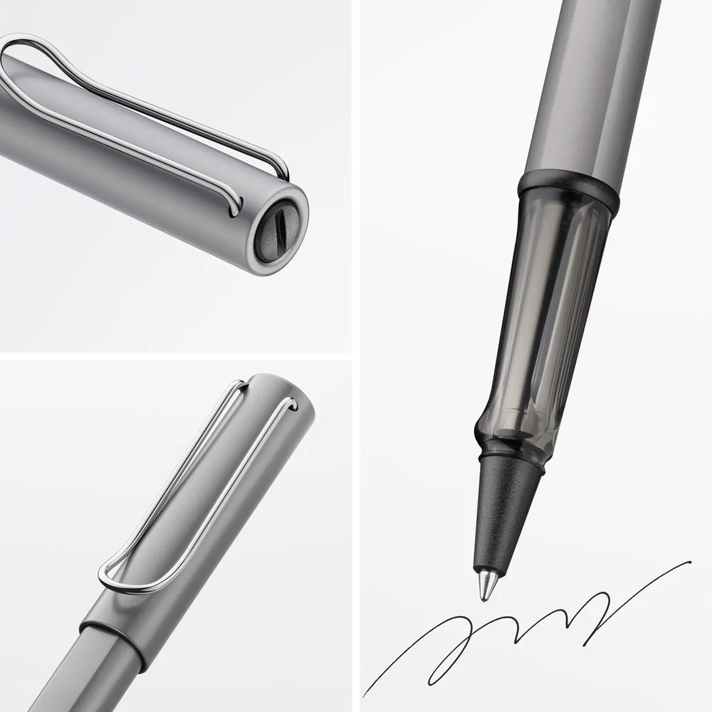 Light, lighter, LAMY AL-star: the writing classic made of resistant aluminium masters all challenges of everyday life in style. The transparent grip lies comfortably in the hand and, with an unobstructed view of the ink duct, turns the functional into a visual highlight. The series is ever inspiring with new special editions in current trendy colours and is thus an inspiring must-have in any pencil case.
Lightweight rollerball pen with ergonomic grip made of high-quality transparent plastic.
Distinctive m
