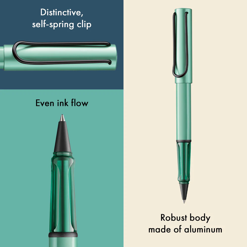 Light, lighter, LAMY AL-star: the writing classic made of resistant aluminium masters all challenges of everyday life in style. The transparent grip lies comfortably in the hand and, with an unobstructed view of the ink duct, turns the functional into a visual highlight. The series is ever inspiring with new special editions in current trendy colours and is thus an inspiring must-have in any pencil case.
Lightweight rollerball pen with ergonomic grip made of high-quality transparent plastic.
Distinctive m