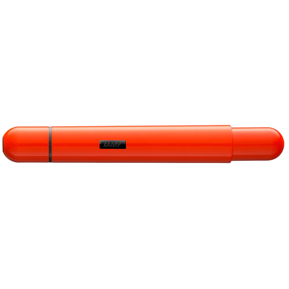 Innovative pocket pen full of transformative power.
The LAMY pico reaches unimagined greatness under pressure: the innovative pocket pen transforms into a full-size biro with just one finger movement thanks to an ingenious double push mechanism inside. Strikingly different and surprising, it brings a piece of innovation to even the smallest pencil case or even trouser pocket as a handy everyday companion.
Shiny neon orange lacquer finish with 1 refill of LAMY M 22 M black