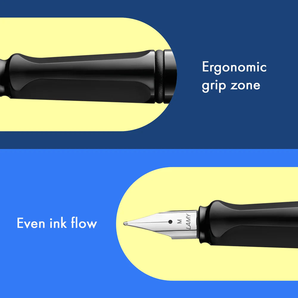 Fountain pen, icon, global success: the LAMY safari has been a beloved classic since its introduction in the 1980s and enjoys a cult status untypical for a writing instrument. Countless colours and ever-changing special editions make hearts beat faster - whether for the pencil case or the carefully curated fountain pen collection.
The LAMY safari is more than the sum of its details: it is aesthetic, robust and individual. The distinctive, self-sprung clip keeps the writing instrument securely fastened in p