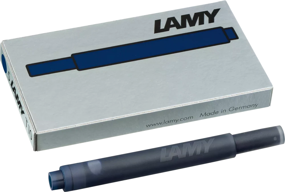 With their intense colors and long range, the LAMY T10 large capacity ink cartridges ensure pleasant, even writing - whether in everyday life, in the office, or at school. The ink cartridges offer an even flow and provide a smooth, precise writing experience for stylish writing without scratches. These ink cartridges fit all Lamy fountain pens, except the LAMY 2000.
Includes 5 cartridges with a 1.25ml capacity in each pack.