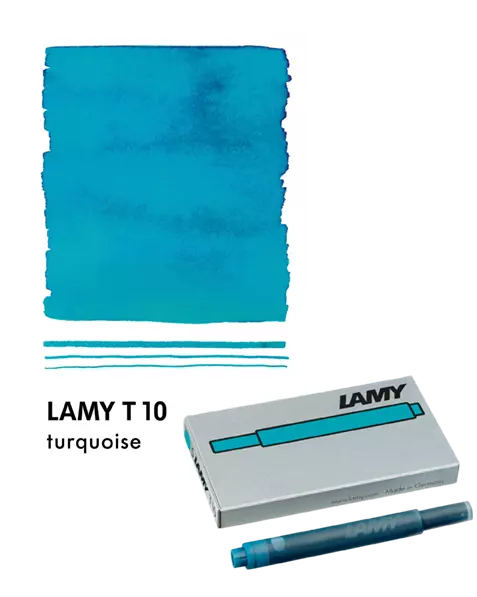 With their intense colors and long range, the LAMY T10 large capacity ink cartridges ensure pleasant, even writing - whether in everyday life, in the office, or at school. The ink cartridges offer an even flow and provide a smooth, precise writing experience for stylish writing without scratches. These ink cartridges fit all Lamy fountain pens, except the LAMY 2000.
Includes 5 cartridges with a 1.25ml capacity in each pack.