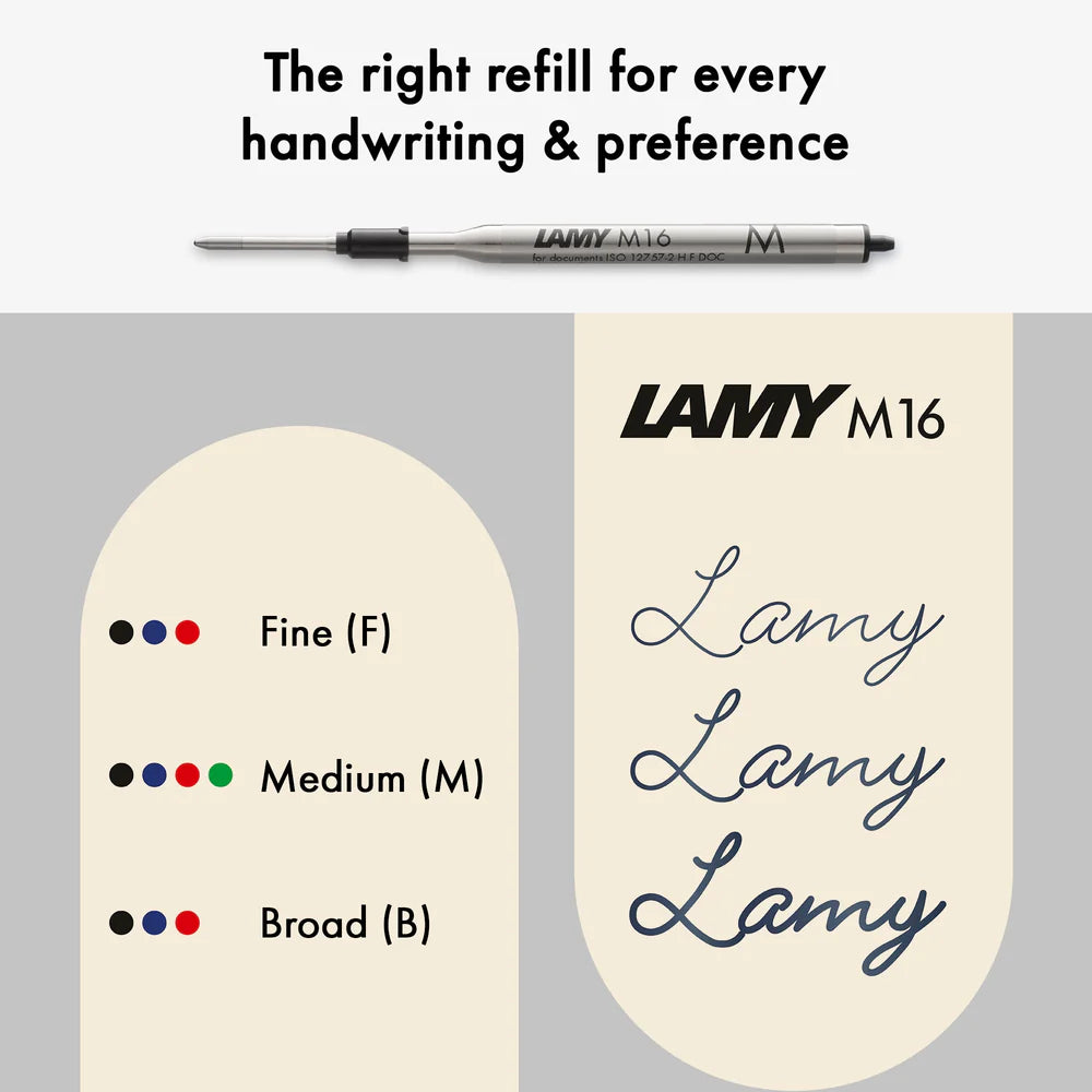 The LAMY xevo is the entry-level model into the world of LAMY design: the balanced body impresses with an imperceptible transition of the triangular shape of the grip into a circle. The finishing touch is a spring-loaded metal clip on a concave shape.
The smooth twist mechanism and the soft writing feel of the LAMY M 16 large-capacity refill are two further reasons why the LAMY xevo is high on the popularity scale of demanding frequent writers: the interplay of outstanding design and technical perfection r