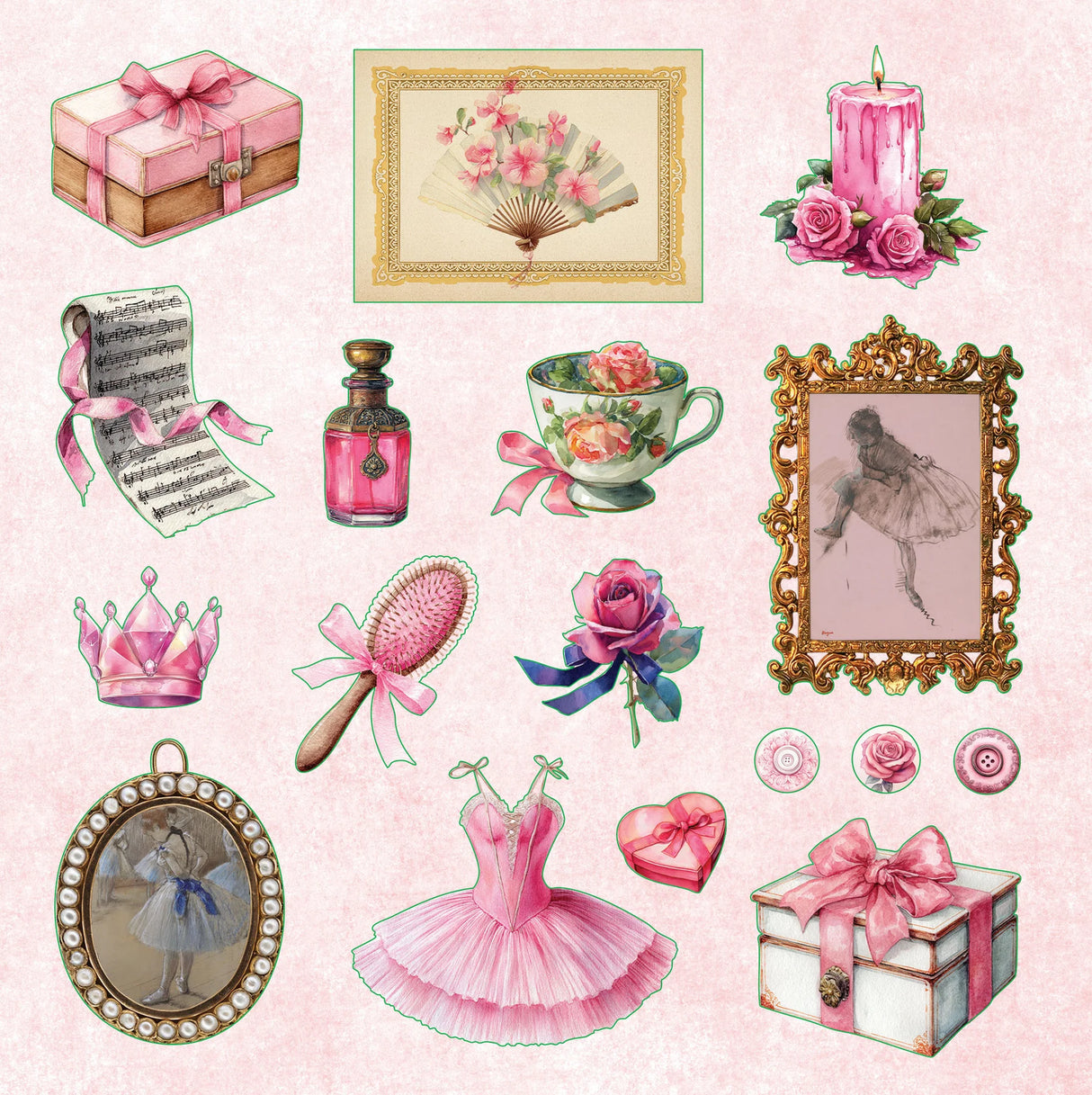 Celebrate the power of all things pink and pretty with this fun and flirty sticker book!
50 vibrant pages brim with more than 800 stickers, all featuring a feminine flourish!
Eclectic assortment spans a diverse range: Buttons, bows, and berries; kittens and cupcakes; hearts and flowers; vintage delights; plus an assortment of beautiful borders, labels, uplifting phrases, and more!