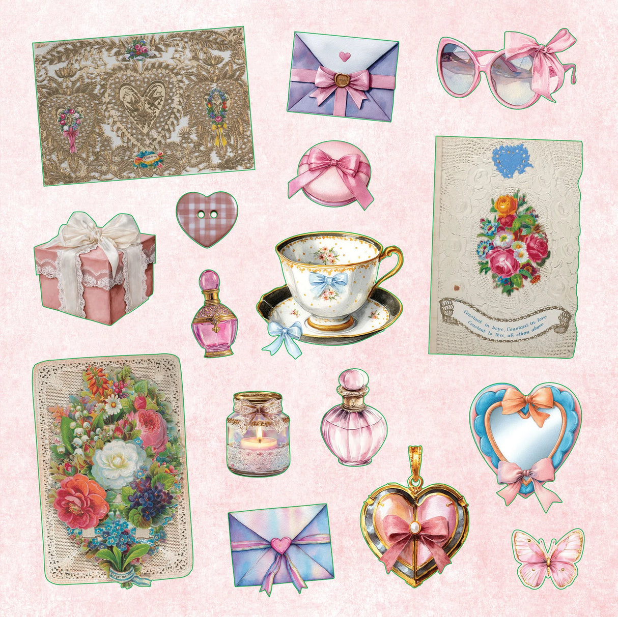 Celebrate the power of all things pink and pretty with this fun and flirty sticker book!
50 vibrant pages brim with more than 800 stickers, all featuring a feminine flourish!
Eclectic assortment spans a diverse range: Buttons, bows, and berries; kittens and cupcakes; hearts and flowers; vintage delights; plus an assortment of beautiful borders, labels, uplifting phrases, and more!
