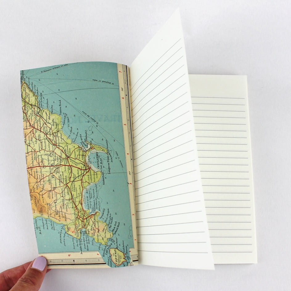 Linen Map Travel Notes with Blue Cloth Binding