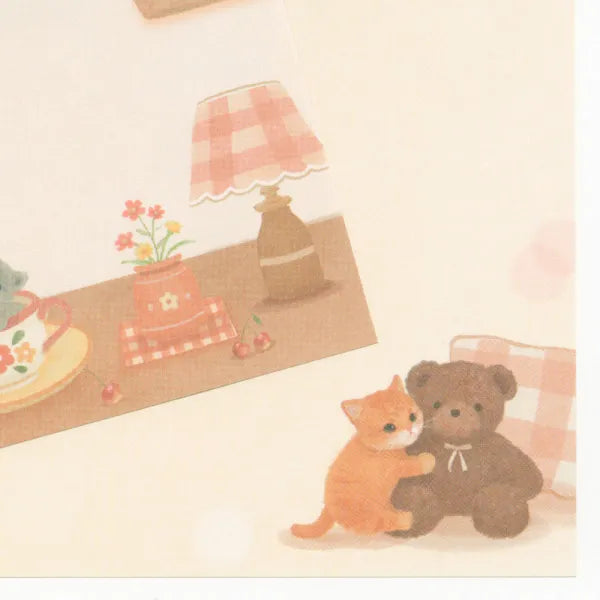 Relaxing Animals Day A note depicting each day of the animals living leisurely.
I drew a kitten relaxing in a warm room lined with teddy bears and pots.
It is a fun design that can be used according to your mood with two pattern assortments.
100 × 100 mm in height and 100 mm
2 patterns
80 Sheets