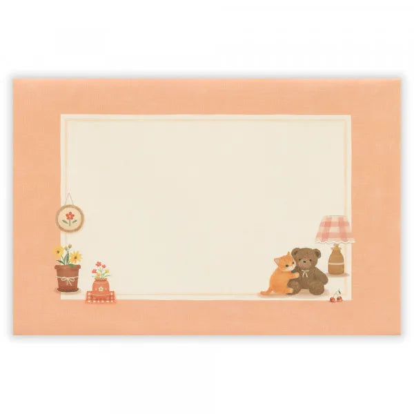 Relaxing Animals Day - A mini-letter depicting the days of each animal living in
a relaxed manner.
I drew a kitten relaxing in a warm room lined with teddy bears and pots.
It is a size that can hold a photo (DSC format, L format) and can be mailed at a standard price.
Length 98× Width 148mm
8 pieces of stationery, 4 envelopes