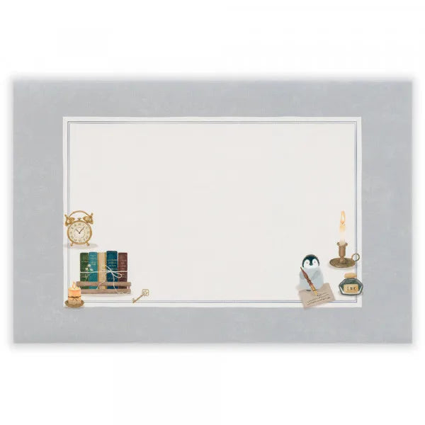 Relaxing Animals Day - A mini-letter depicting the days of each animal living in
a relaxed manner.
I drew a penguin enjoying reading in the study with candles and lights.
It is a size that can hold a photo (DSC format, L format) and can be mailed at a standard price.
Length 98× Width 148mm
8 pieces of stationery, 4 envelopes