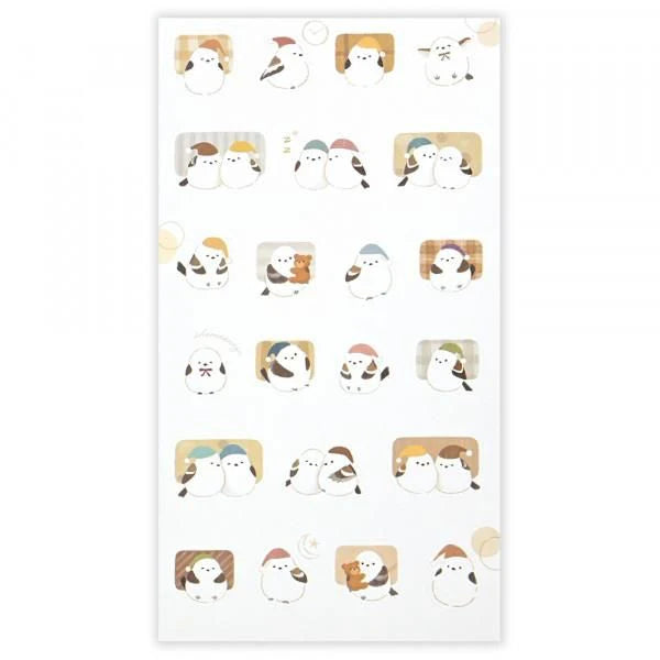 Relaxing Animals Night A series depicting each night of the animals that live leisurely.
This sticker contains two patterns: a cute Shimaenaga seal and a futon sticker.
The futon sticker is made of material that can be attached and peeled off, so you can enjoy layering it on the Shimaenaga
It is recommended for decorating notebooks.
2 Sheets included
Length 165× width 90mm
Sticker with Shimaenaga: Japanese paper masking sticker
Sticker with futon: High-quality paper sticker 