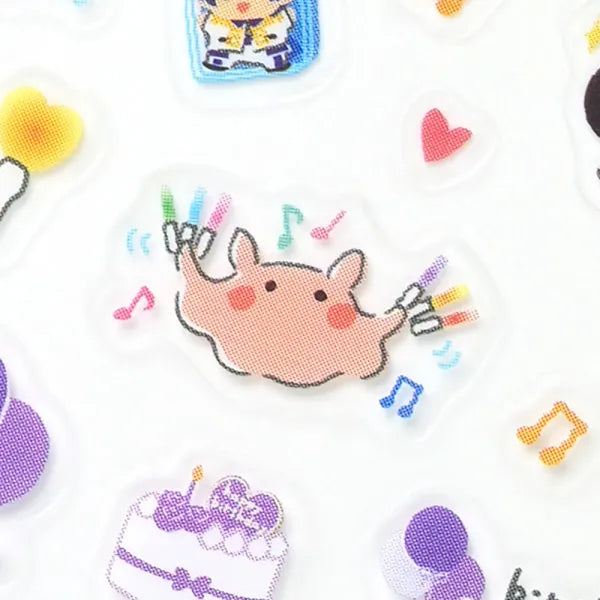 This sticker has a translucent and matte texture that blends in with the notebook.
It can be separated with perforations and carried as much as necessary.
I drew Mendako who is doing her best to promote live performances and events.
Recommended for those who want to enjoy Oshikatsu.
1 Sheet included
165× 90mm
Transparent seal