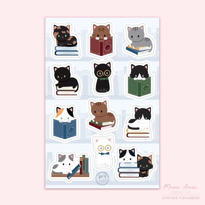 Meow Amor Creative Book Cats Sticker Sheet