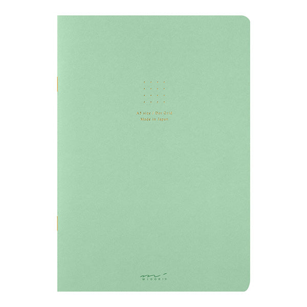 Stitcher-bound notebook for casual use. The inner paper is made of paper that matches the cover, so you can enjoy your favorite paper and pen color combination.
The popular 5mm dot graph inner paper is "MD paper" that is easy to write on regardless of pen. The dot grid serves as a subtle guide when writing letters and illustrations, and makes it easier to apply stickers and photos neatly.
A calm design that is easy for adults to hold. The dull color cover has a discreet foil stamping p