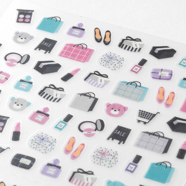 Midori Sticker Sheet - Shopping
The "shopping pattern" is a design that evokes the image of fun shopping, mainly cosmetics. It is put together in a cute and calm tone.
