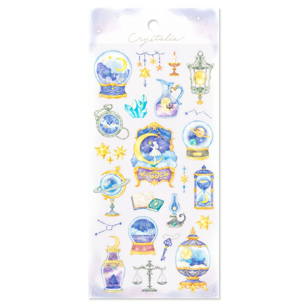 This is an illustration sticker that traps a fantasy world view and motif in a glass container like a snow globe or terrarium. It is a sparkling hologram specification.
• This package includes 1 sheet of sticker
• Material: Transparent PET Hologram Lamination
• Package measures approx. H202 x W93 x D1mm
• Made in Japan