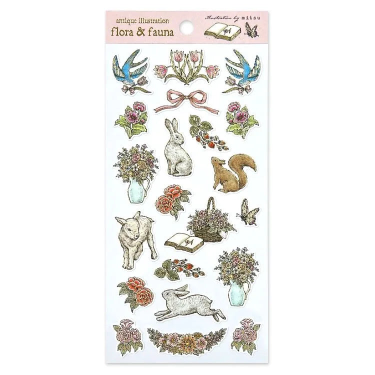 This adorable sticker sheet feature antique style illustrations of flora and fauna with gold foil detailing! These stickers are perfect for decorating letters, notebooks, and more!
Size: 90×195mm
Material: Paper