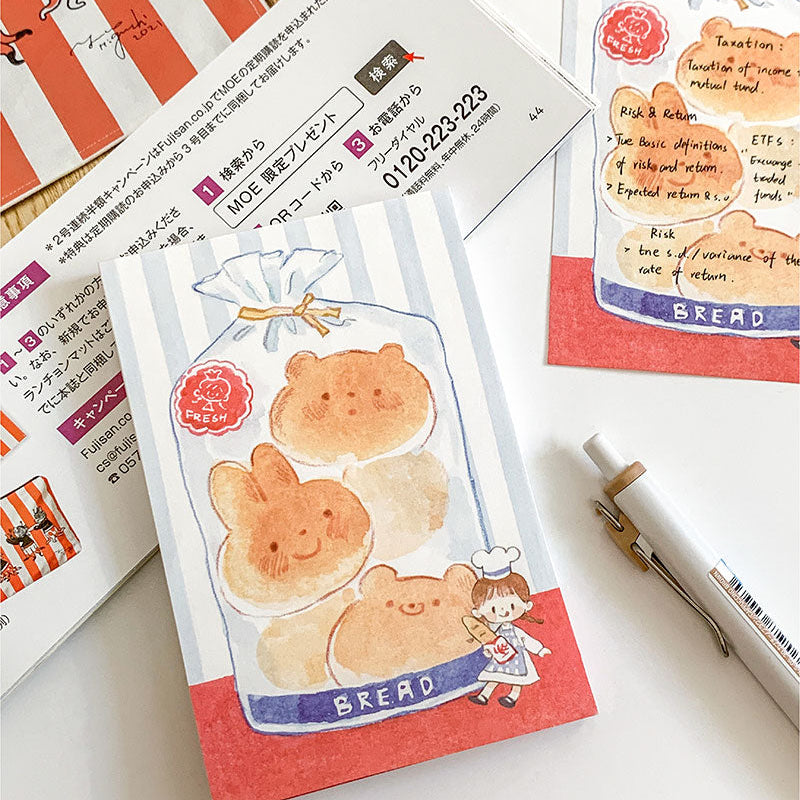 Molinta - Bag Of Bread A7 Memo Pad
Enjoy 50 sheets of this bread inspired memo pad to add to your writing experience!
Specifications: 80mmx120mm
Material: 100g white kraft paper
Number of pages: 50