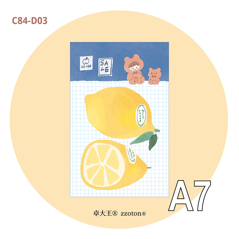 Molinta - Fresh Lemon A7 Memo Pad
Enjoy 20 sheets of this lemon inspired memo pad to your writing experience!
Specifications: 80mmx120mm
Material: 120g white kraft paper
Number of pages: 20