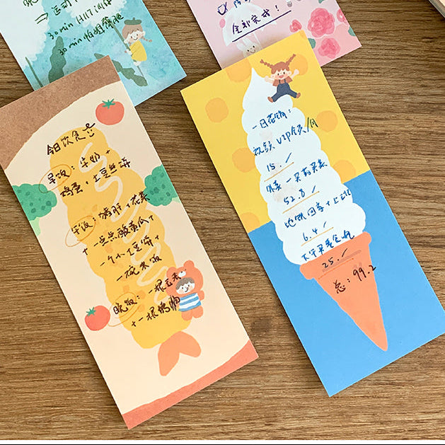 Molinta - Long Sticky Notes B
Take notes or decorate your planner with this cute sticky note set! This set includes 6 different patterns!
48mm x 105mm (1.8in x 4in)
120g white kraft paper
48 sheets - 6 different patterns within the sticky note pad