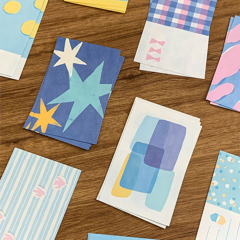 Molinta - Quiet Blues A7 Memo Sheets
Enjoy these cute memo sheets with 6 different patterns front and back! 4 pages of each pattern.
Specifications: 80mmx120mm
Material: 120g cotton paper
Number of pages: 24
