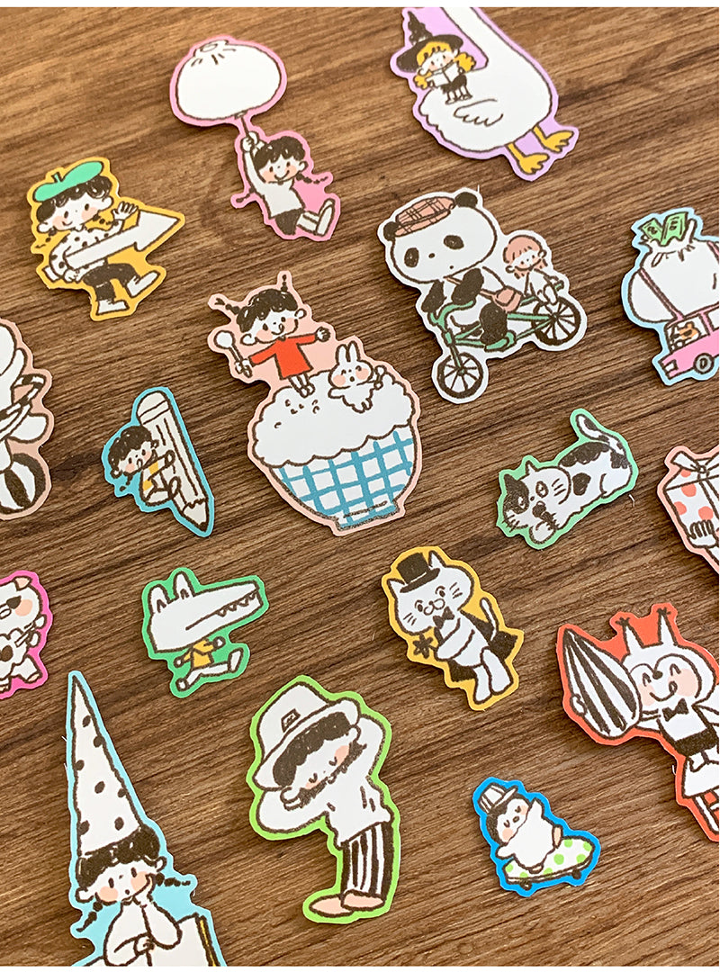 Molinta - Relax Life Sticker Roll Doodle Style Kiss Cut Washi Tape Journal Spreads Writable Paper Cute Kawaii Molinta