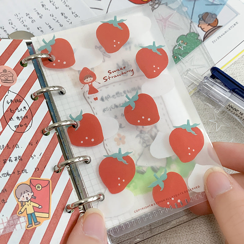 Molinta - Sweet Strawberry M5 Loose Leaf Storage Folder
Store all your little vinyl stickers, sticker flakes, memo sheets, and scraps used for journaling in this folder and retrieve it whenever you need conveniently in your binder!
Specifications: 67mmx110mm
Material: Cast PP