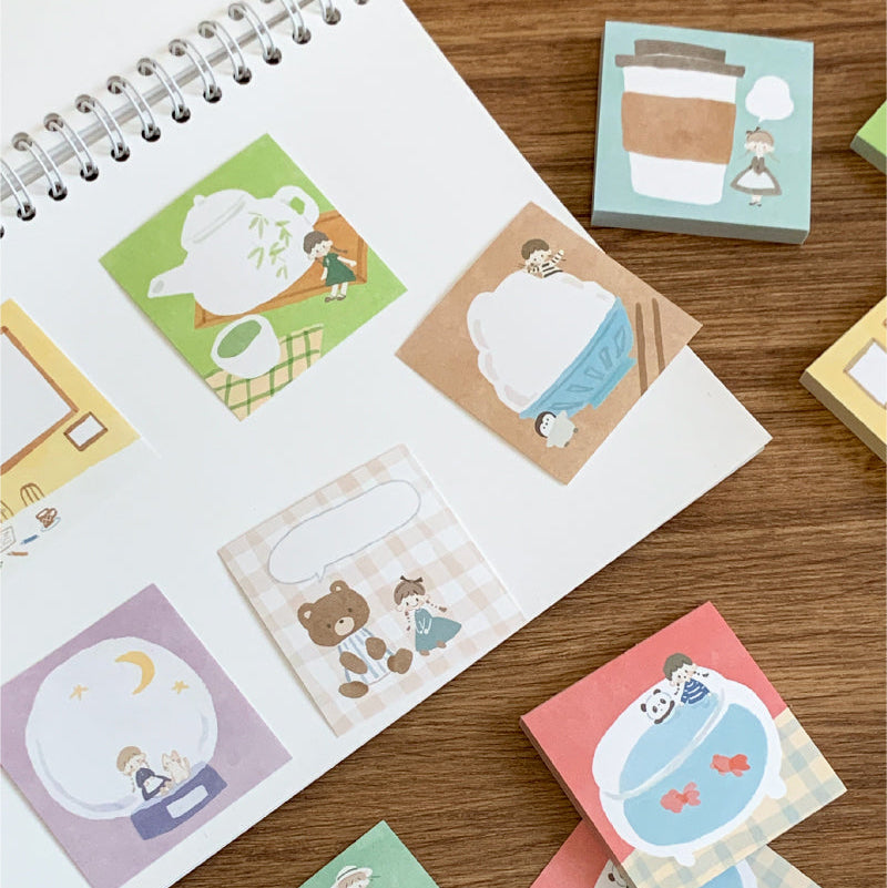 Molinta - Tea Tasting Sticky Notes
Take notes or decorate your planner with this cute sticky note set! Perfect for jotting quick reminders, marking pages, or decorating your journal, this petite sticky note pad brings adorable vibes to your everyday stationery routine.
With 12 different designs to choose from, you can pick your favorites or collect the whole set.
50mm x 50mm (Approx 2in x 2in)
120g white kraft paper
50 pages
Includes 1 pattern
