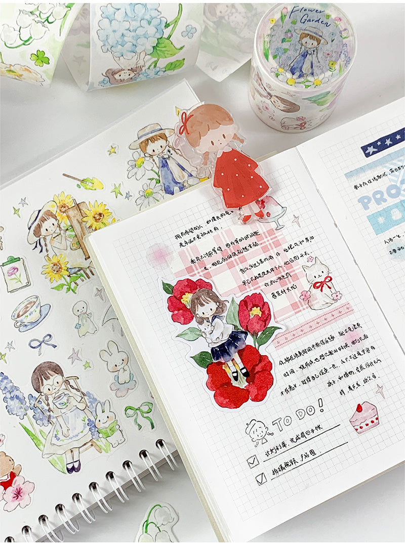 Molinta Flower Garden Washi Sticker Roll Rainy Day Washi Tape Die Cut Floral