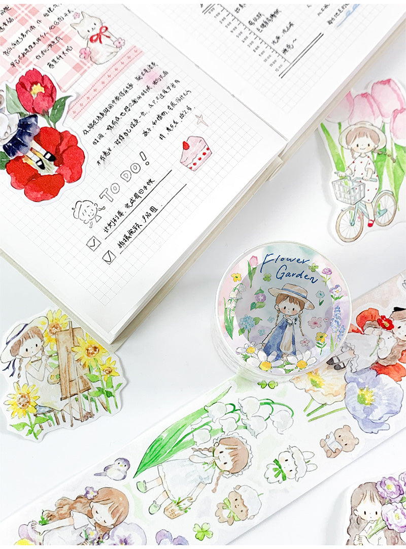 Molinta Flower Garden Washi Sticker Roll Rainy Day Washi Tape Die Cut Floral journaling