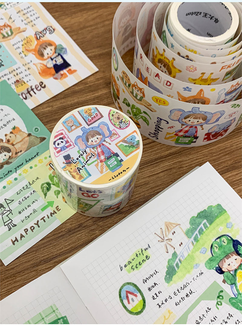 Molinta Lovely Animal Washi Sticker Roll Washi Tape Journaling Spreads