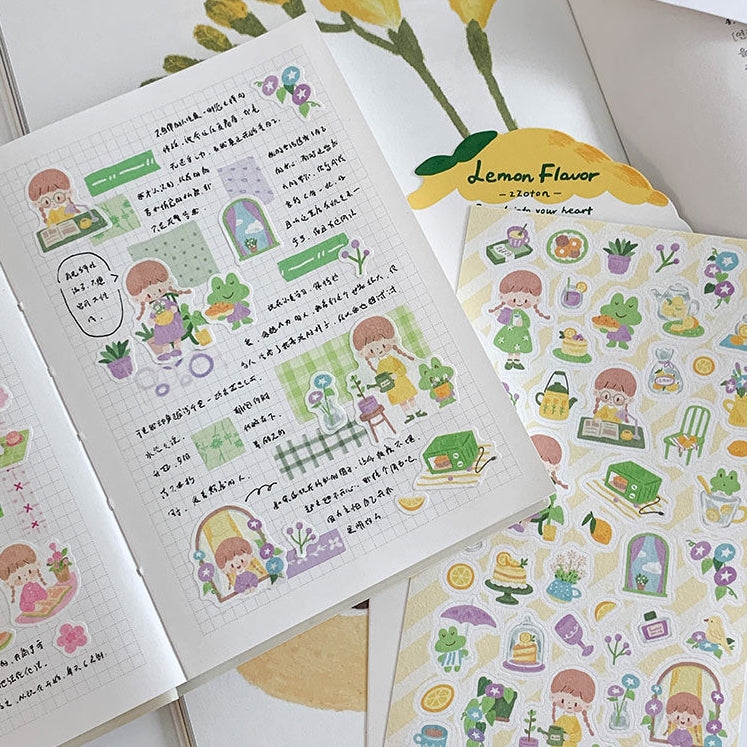Featuring an adorable collection of lemon themed illustrations, this sticker sheet adds a sweet, whimsical touch to planners, cards, photo albums, and creative projects. Each design is printed on durable paper with vibrant colors for easy decoration!