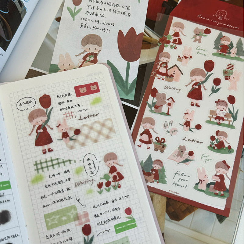 Featuring an adorable collection of tulip themed illustrations, this sticker sheet adds a sweet, romantic touch to planners, cards, photo albums, and creative projects. Each design is printed on durable PVC material for crisp colors and long‑lasting use.
