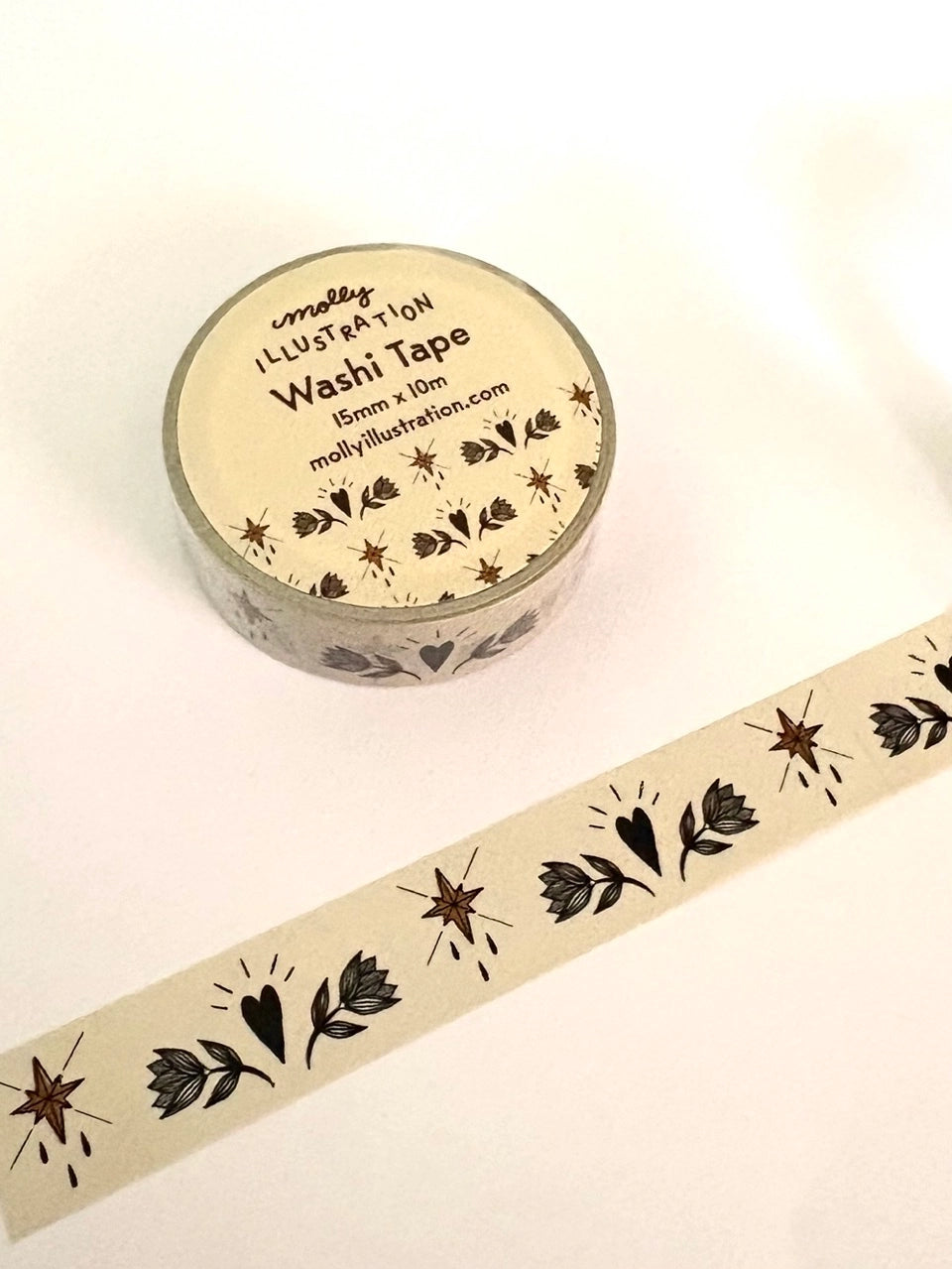 This washi tape is my own original design.
Each decorative washi tape roll is 15mm wide and 10m in length and comes vacuum sealed in plastic with a matching sticker label.
Washi tape is easy to stick to & peel off of paper for repositioning and leave no residue.
Great for scrapbooking, journaling, planners, snail mail, gift wrapping and more!